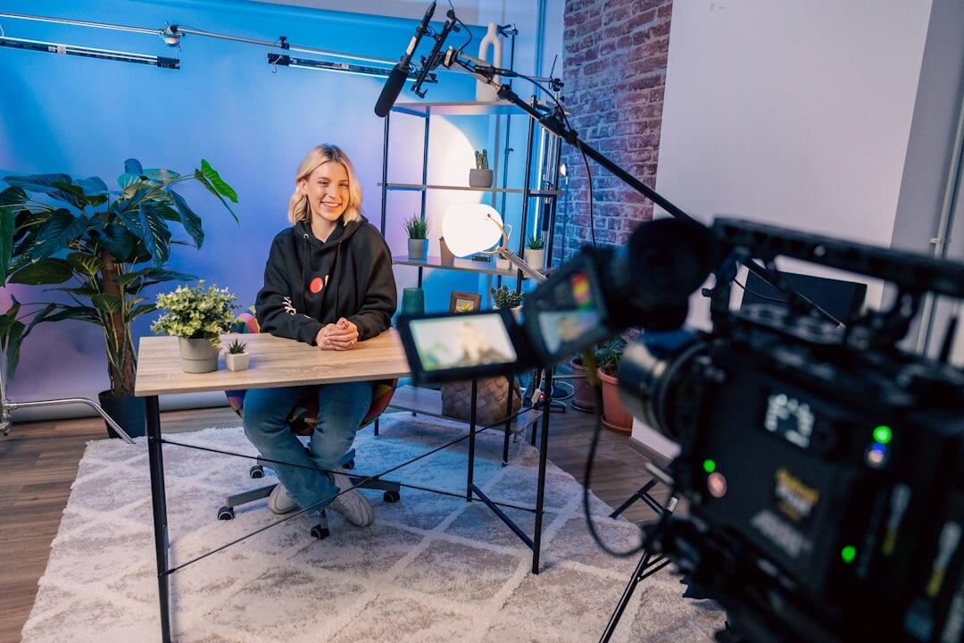 woman conducting interview in studio